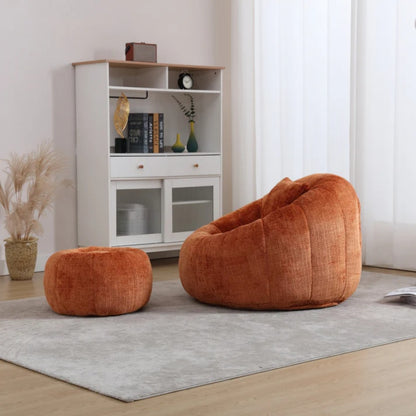 COOLMORE Modern Extra Large Round Bean Bag Chair with Footrest for Living Room, Chenille Fabric Lazy Sofa with Pillow for Adults, Teenagers,Child, Suitable for Bedroom, Dormitory, Study Room-海智集-Default-