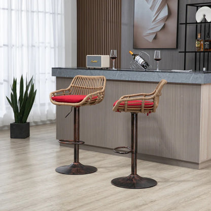COOLMORE Modern Swivel Bar Stools Set of 2 Adjustable Counter Height Chairs with Footrest Red Linen-海智集-Default-