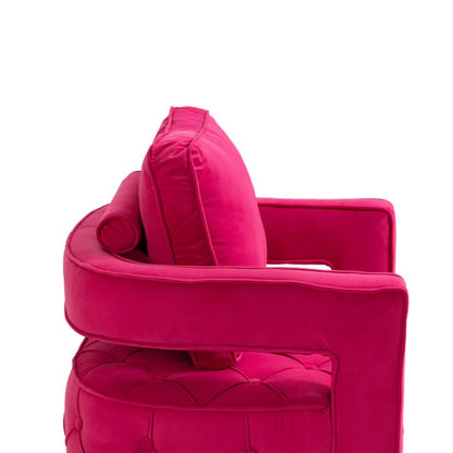 Swivel Accent Chair - Modern Accent Chair with Pillow, Velvet Armchair Side Chair with Tufted Button for Living Room, Bedroom, Office(RED)-海智集-Default-