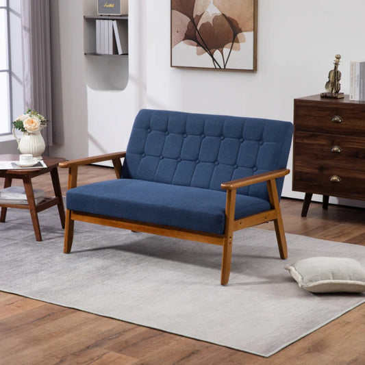 COOLMORE Mid-Century Modern Solid Loveseat Sofa Upholstered Linen Loveseat, 2-Seat Upholstered Loveseat Sofa Modern Couch-海智集-Default-