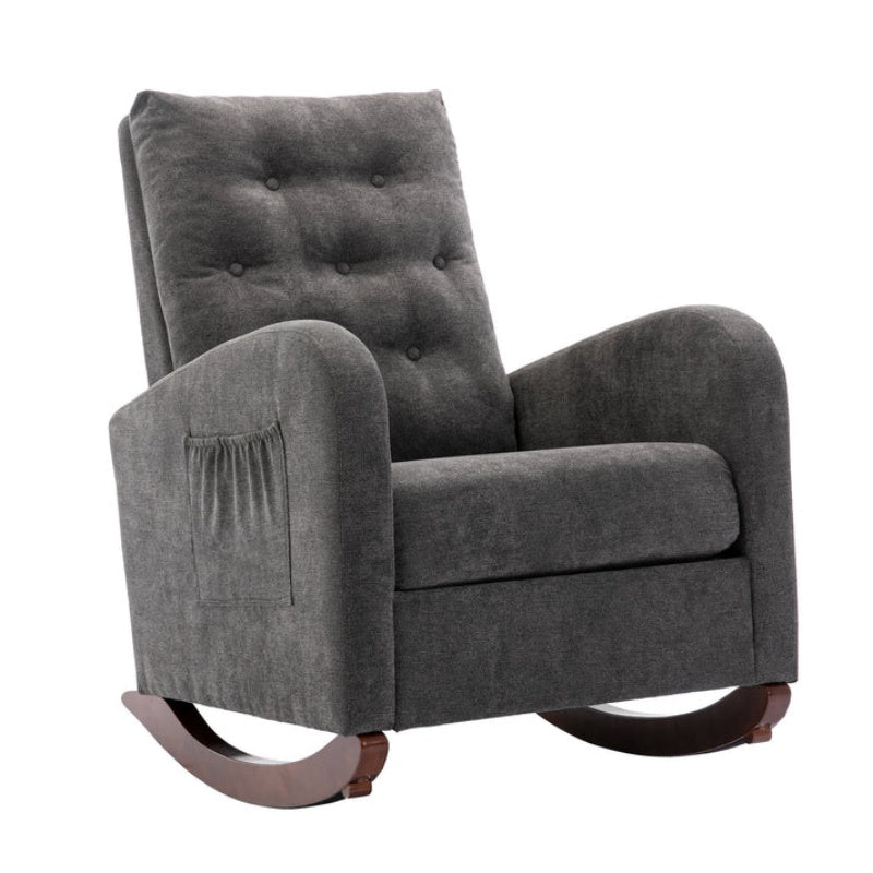 High Back Rocking Chair Nursery Chair .Comfortable Rocker Fabric Padded Seat .Modern High Back Armchair-海智集-Default-