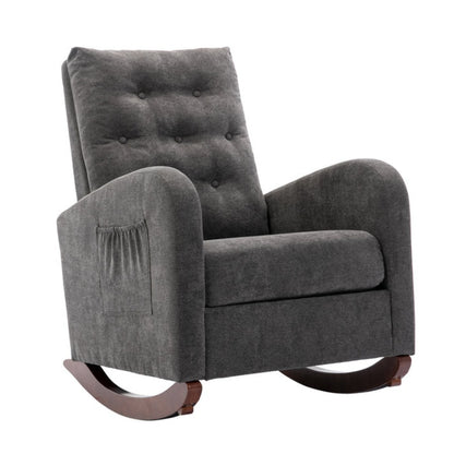 High Back Rocking Chair Nursery Chair .Comfortable Rocker Fabric Padded Seat .Modern High Back Armchair-海智集-Default-