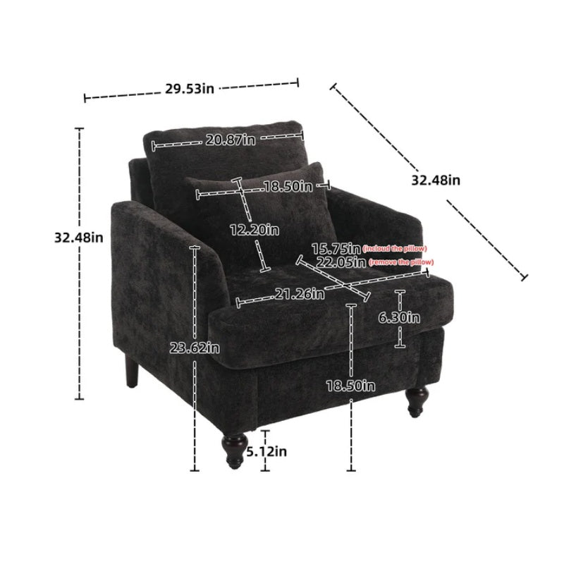 Modern Accent Chair Lounge Chair Black Chenille Tufted Club Chair Mid Century Arm Chair with Solid Wood Frame-海智集-Default-