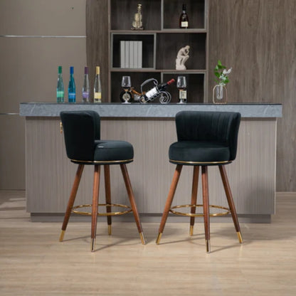 COOLMORE Counter Height Bar Stools Set of 2 for Kitchen Counter Solid Wood Legs with a fixed height of 360 degrees-海智集-Default-