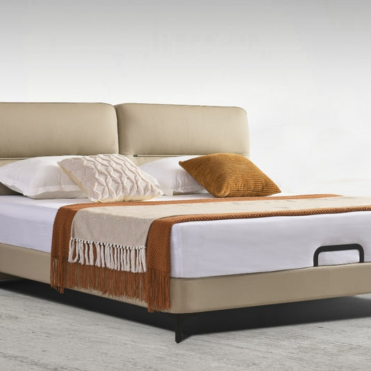 Jin Xuan Series GINSON Leather Bed, Modern and simple Italian Light Luxury High-end Solid Wood Soft Package XF 17 # (Including bed board but excluding bedside table)-海智集-