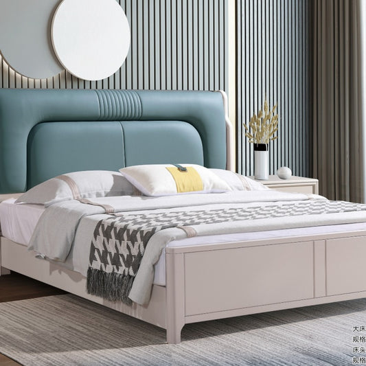 Karan Meishu Series ecological genuine leather bed, modern, simple and high-end solid wood soft package 820#1.8 meters-海智集-