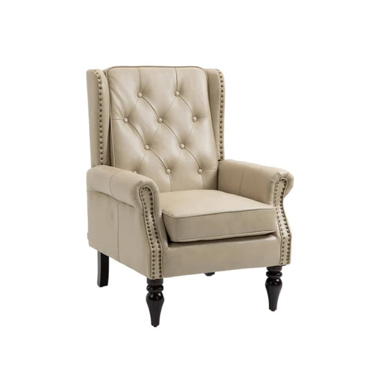 Modern Accent Chair Lounge Chair with Sturdy Wood Legs in Camel PU Leather for Living Room and Bedroom-海智集-Default-