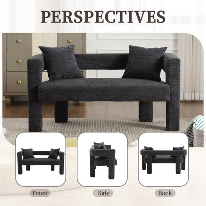 Modern Chenille Loveseat Sofa, Comfy Upholstered 2-Seater Sofa, Small Loveseat Accent Couch for Living Bedroom Leisure Areas, Carbon Black-海智集-Default-