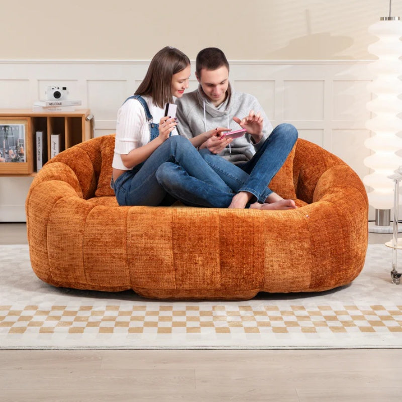 Durable Comfort High Back Bean Bag Sofa Lounger for Adults and Kids, Indoor & Outdoor, Orange Chenille-海智集-Default-