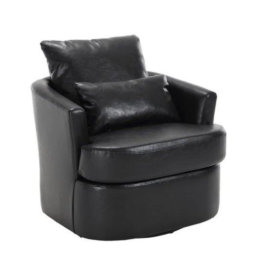 Modern Swivel Barrel Club Chair, Comfy Accent Sofa with 360 Degree Swivel, Black PU Leather, 32.68x30.31x24.80 Inches-海智集-Default-
