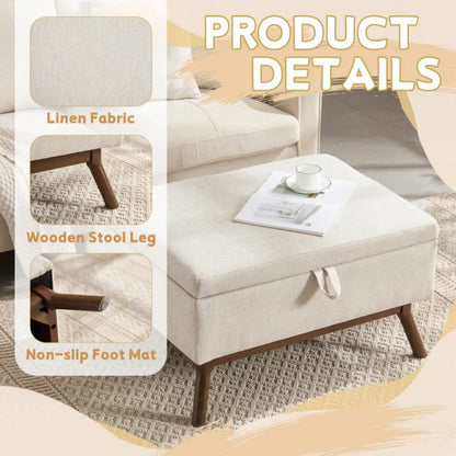 Mid-century modern square coffee table storage bench, assembled, suitable for living room, entryway and family room, used as a coffee table, stirrups, shoe bench-海智集-Default-