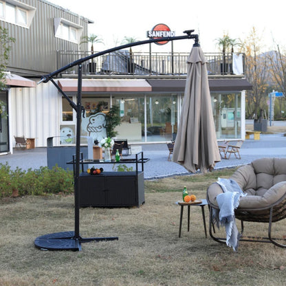 10ft Solar LED Offset Hanging Market Patio Umbrella ( khaki )(No Base)-海智集-Default-