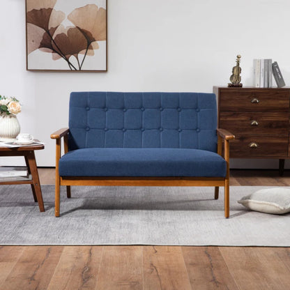 COOLMORE Mid-Century Modern Solid Loveseat Sofa Upholstered Linen Loveseat, 2-Seat Upholstered Loveseat Sofa Modern Couch-海智集-Default-