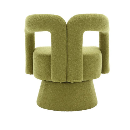 COOLMORE 360 Degree Swivel Cuddle Barrel Accent Chairs, Round Armchairs with Wide Upholstered, Fluffy Fabric Chair for Living Room, Bedroom, Office, Waiting Rooms (Olive Green Boucle)-海智集-Default-