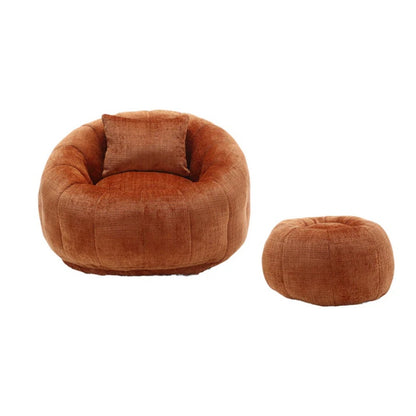 COOLMORE Modern Extra Large Round Bean Bag Chair with Footrest for Living Room, Chenille Fabric Lazy Sofa with Pillow for Adults, Teenagers,Child, Suitable for Bedroom, Dormitory, Study Room-海智集-Default-