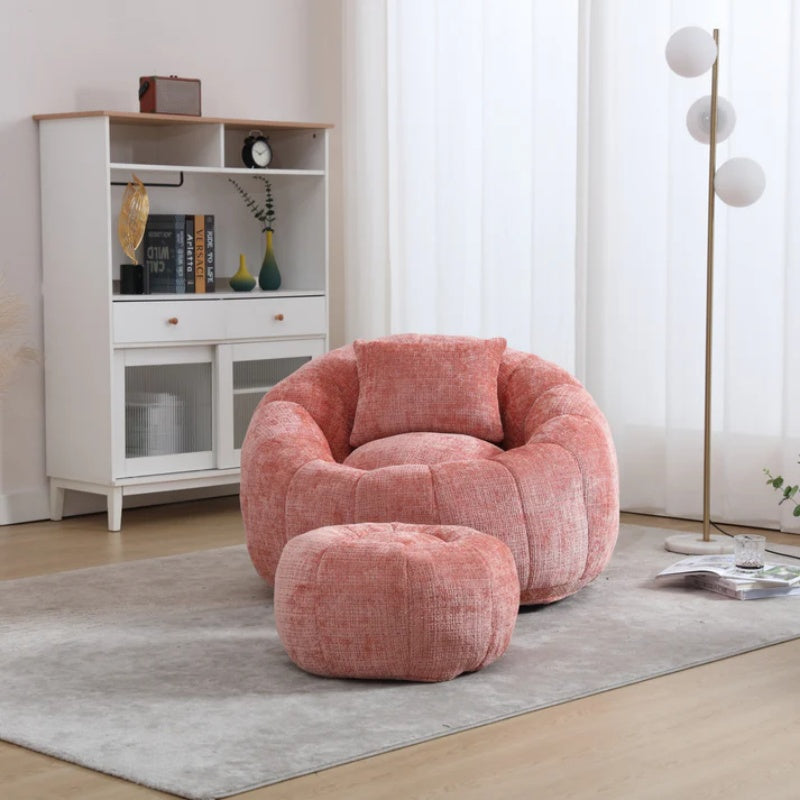COOLMORE Modern Extra Large Round Bean Bag Chair with Footrest for Living Room, Chenille Fabric Lazy Sofa with Pillow for Adults, Teenagers,Child, Suitable for Bedroom, Dormitory, Study Room-海智集-Default-