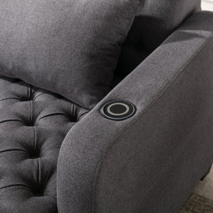 COOLMORE Multifunctional Living Room Leisure Chaise Lounge Barry Tufted Comfy Armchair Wireless Charging, Smooth Reclining Backrest & Lumbar Pillow for Home Apartment (Dark Grey linen)-海智集-Default-