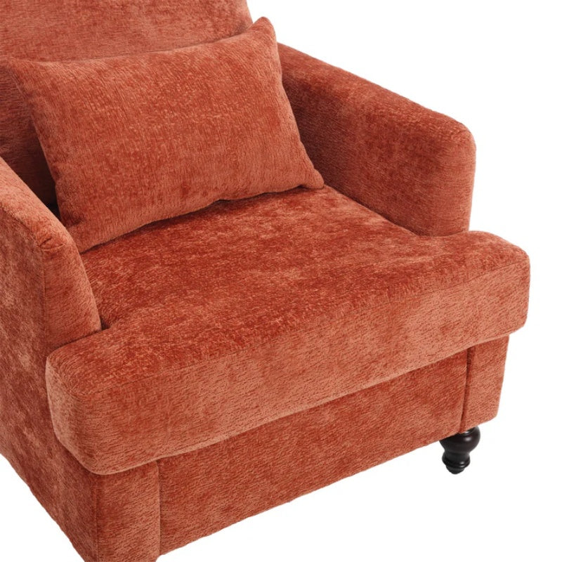 Modern Mid Century Wood Frame Armchair with Tufted Design and Orange Chenille Upholstery-海智集-Default-
