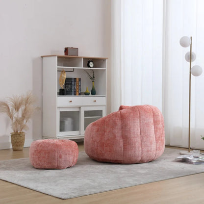 COOLMORE Modern Extra Large Round Bean Bag Chair with Footrest for Living Room, Chenille Fabric Lazy Sofa with Pillow for Adults, Teenagers,Child, Suitable for Bedroom, Dormitory, Study Room-海智集-Default-