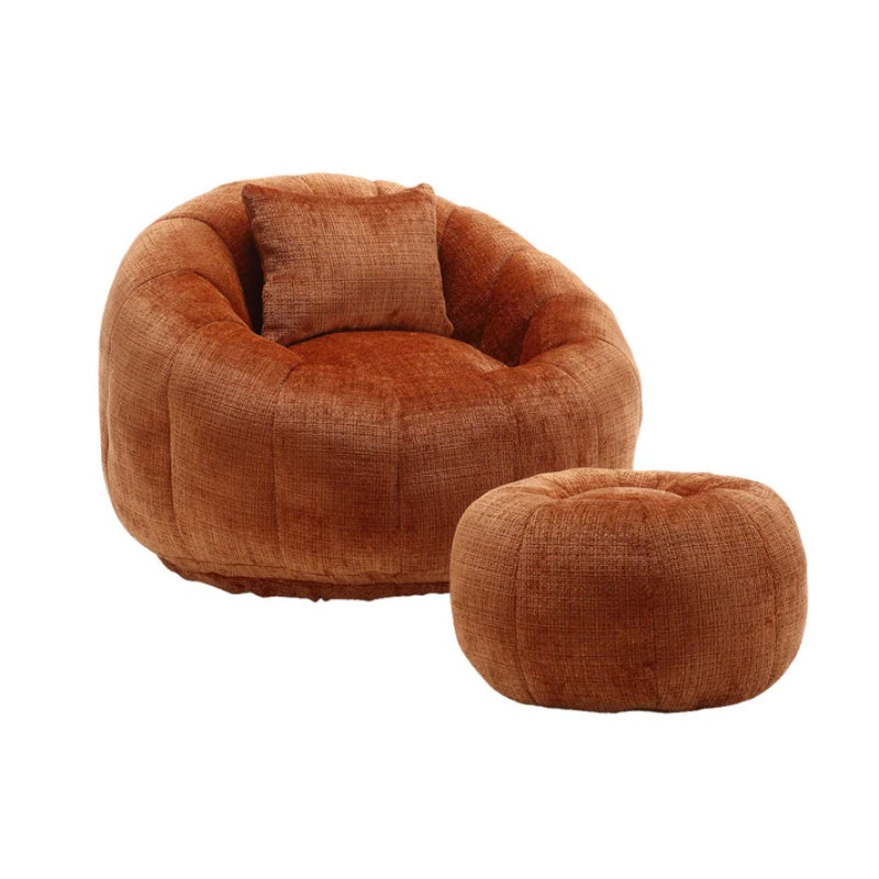 COOLMORE Modern Extra Large Round Bean Bag Chair with Footrest for Living Room, Chenille Fabric Lazy Sofa with Pillow for Adults, Teenagers,Child, Suitable for Bedroom, Dormitory, Study Room-海智集-Default-