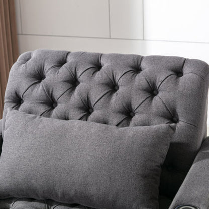 COOLMORE Multifunctional Living Room Leisure Chaise Lounge Barry Tufted Comfy Armchair Wireless Charging, Smooth Reclining Backrest & Lumbar Pillow for Home Apartment (Dark Grey linen)-海智集-Default-