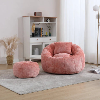 COOLMORE Modern Extra Large Round Bean Bag Chair with Footrest for Living Room, Chenille Fabric Lazy Sofa with Pillow for Adults, Teenagers,Child, Suitable for Bedroom, Dormitory, Study Room-海智集-Default-