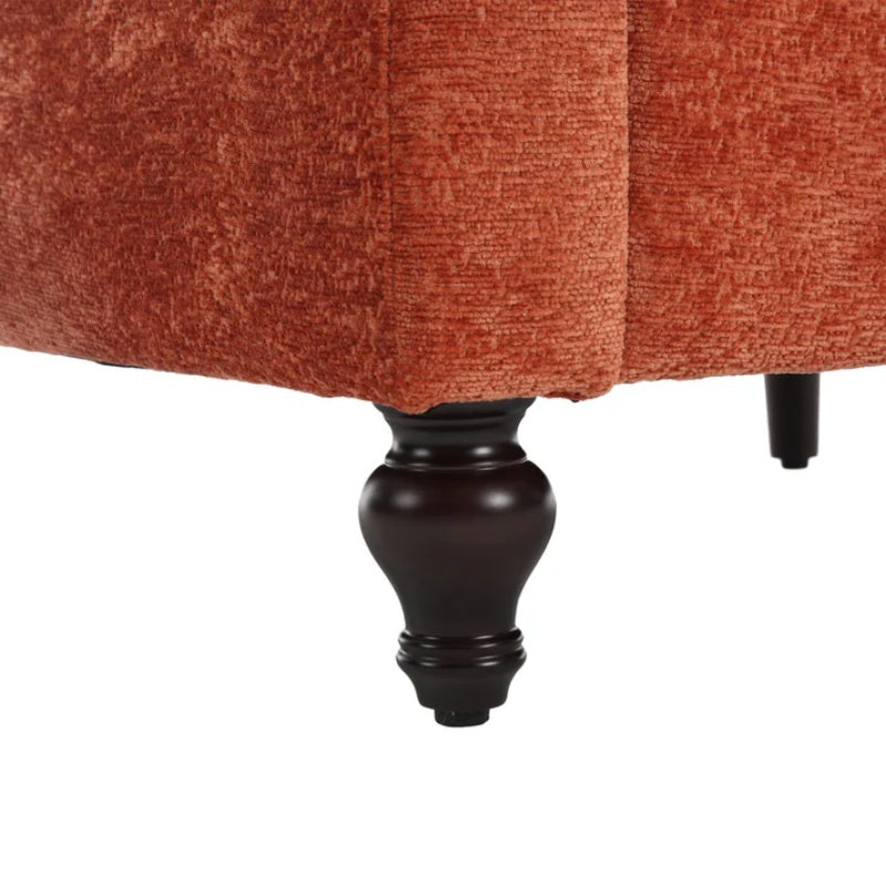 Modern Mid Century Wood Frame Armchair with Tufted Design and Orange Chenille Upholstery-海智集-Default-