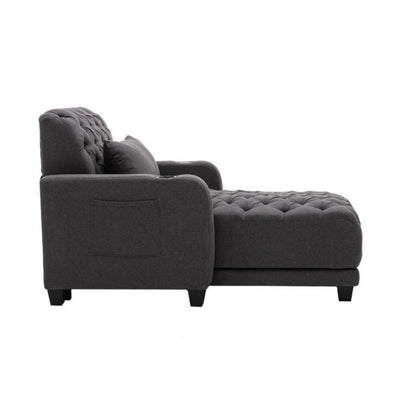 COOLMORE Multifunctional Living Room Leisure Chaise Lounge Barry Tufted Comfy Armchair Wireless Charging, Smooth Reclining Backrest & Lumbar Pillow for Home Apartment (Dark Grey linen)-海智集-Default-
