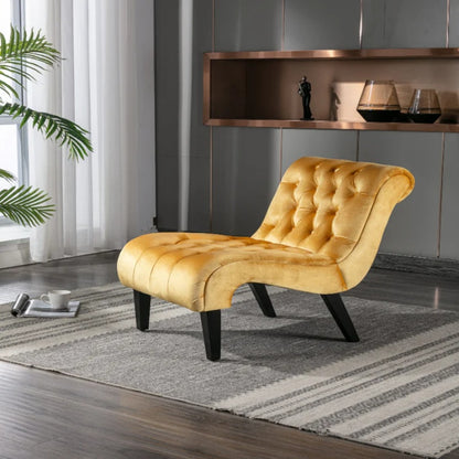 COOLMORE Modern Velvet Armless Accent Living Room Chair / Leisure Chair,Upholstered Fabric Button Comfortable Chair with Wooden Legs for Bedroom, Living Room, Office (Mustard Velvet)-海智集-Default-