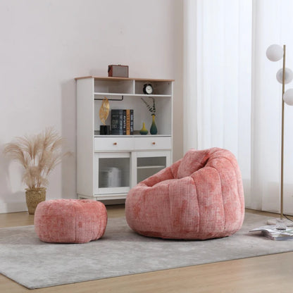 COOLMORE Modern Extra Large Round Bean Bag Chair with Footrest for Living Room, Chenille Fabric Lazy Sofa with Pillow for Adults, Teenagers,Child, Suitable for Bedroom, Dormitory, Study Room-海智集-Default-