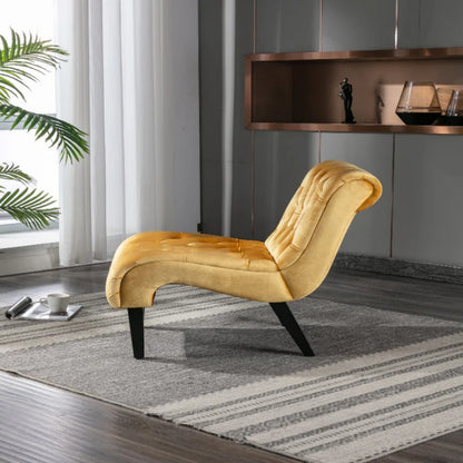 COOLMORE Modern Velvet Armless Accent Living Room Chair / Leisure Chair,Upholstered Fabric Button Comfortable Chair with Wooden Legs for Bedroom, Living Room, Office (Mustard Velvet)-海智集-Default-