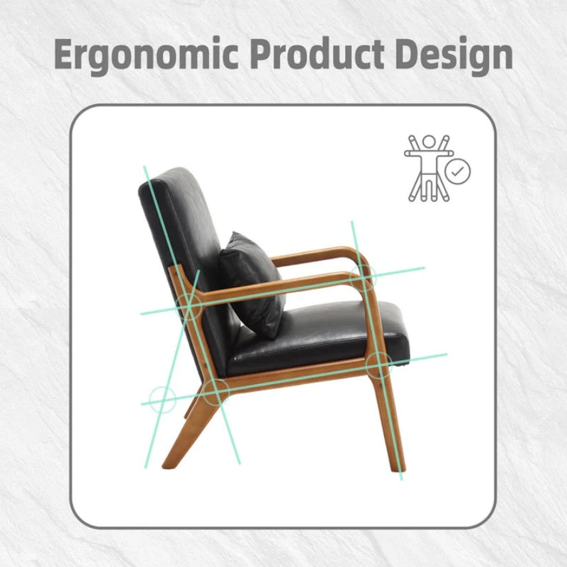 COOLMORE Modern Accent Chair, Solid Wood Padding Lounge Armchairs With One pillow for Living Room, Bedroom, Guest Room (Black PU)-海智集-Default-