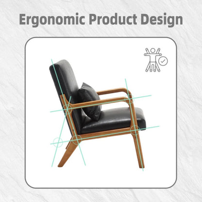 COOLMORE Modern Accent Chair, Solid Wood Padding Lounge Armchairs With One pillow for Living Room, Bedroom, Guest Room (Black PU)-海智集-Default-