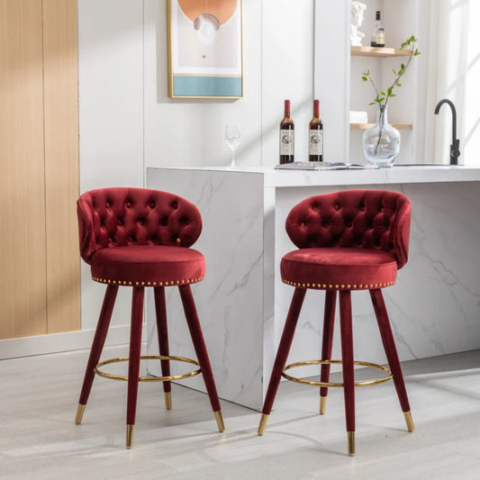 COOLMORE Counter Height Bar Stools Set of 2 for Kitchen Counter Solid Wood Legs with a fixed height of 360 degrees-海智集-Default-