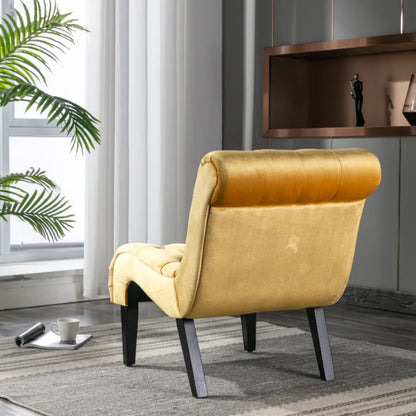 COOLMORE Modern Velvet Armless Accent Living Room Chair / Leisure Chair,Upholstered Fabric Button Comfortable Chair with Wooden Legs for Bedroom, Living Room, Office (Mustard Velvet)-海智集-Default-