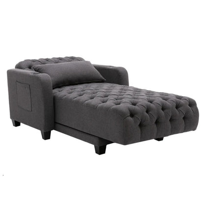 COOLMORE Multifunctional Living Room Leisure Chaise Lounge Barry Tufted Comfy Armchair Wireless Charging, Smooth Reclining Backrest & Lumbar Pillow for Home Apartment (Dark Grey linen)-海智集-Default-