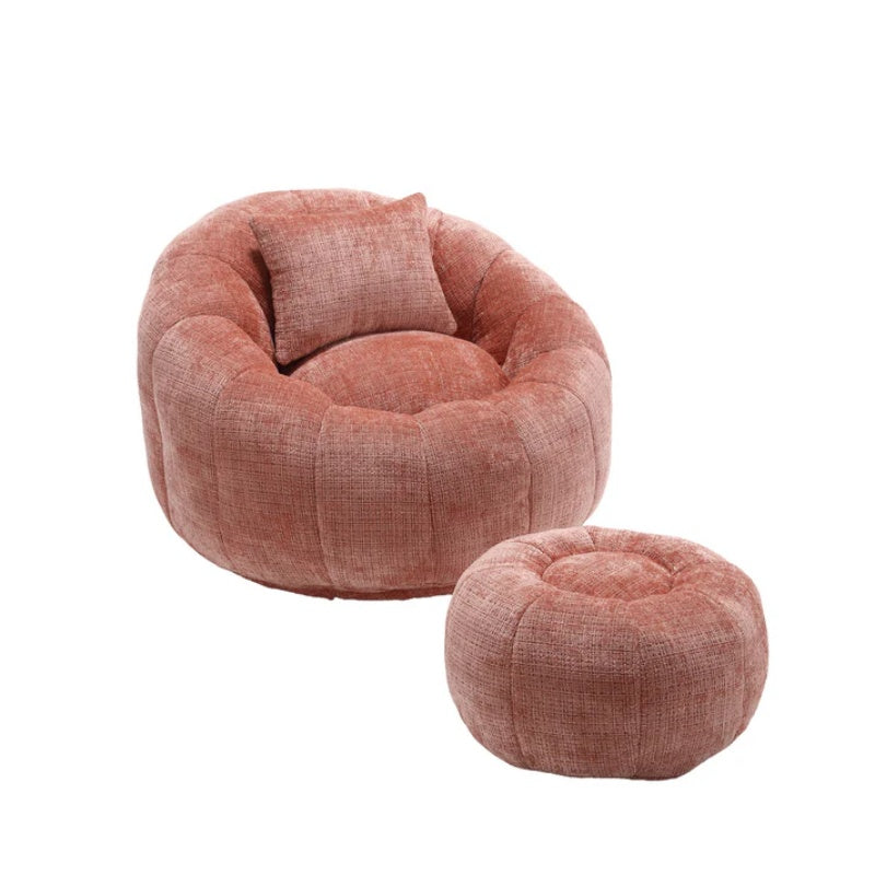 COOLMORE Modern Extra Large Round Bean Bag Chair with Footrest for Living Room, Chenille Fabric Lazy Sofa with Pillow for Adults, Teenagers,Child, Suitable for Bedroom, Dormitory, Study Room-海智集-Default-