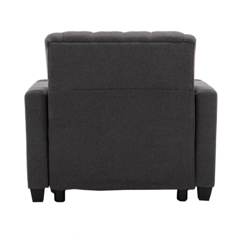 COOLMORE Multifunctional Living Room Leisure Chaise Lounge Barry Tufted Comfy Armchair Wireless Charging, Smooth Reclining Backrest & Lumbar Pillow for Home Apartment (Dark Grey linen)-海智集-Default-