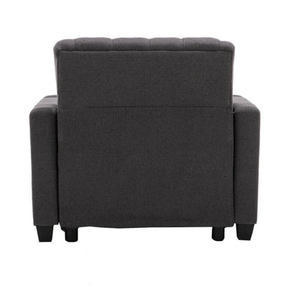 COOLMORE Multifunctional Living Room Leisure Chaise Lounge Barry Tufted Comfy Armchair Wireless Charging, Smooth Reclining Backrest & Lumbar Pillow for Home Apartment (Dark Grey linen)-海智集-Default-
