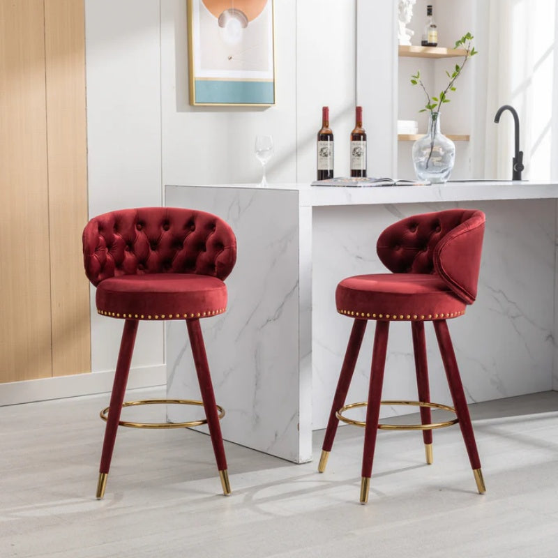 COOLMORE Counter Height Bar Stools Set of 2 for Kitchen Counter Solid Wood Legs with a fixed height of 360 degrees-海智集-Default-
