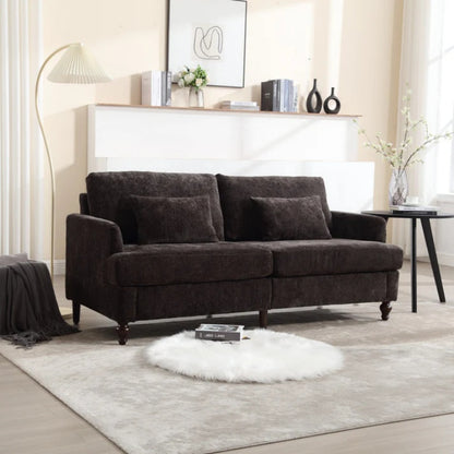 Mid Century Modern Chenille Fabric Loveseat Sofa with Brown Wood Feet, 2-Seat Upholstered Couch for Living Room or Bedroom, Black-海智集-Default-