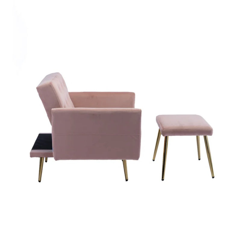 COOLMORE Velvet Accent Chair with Adjustable Armrests and Backrest, Button Tufted Lounge Chair, Single Recliner Armchair with Ottoman-海智集-Default-