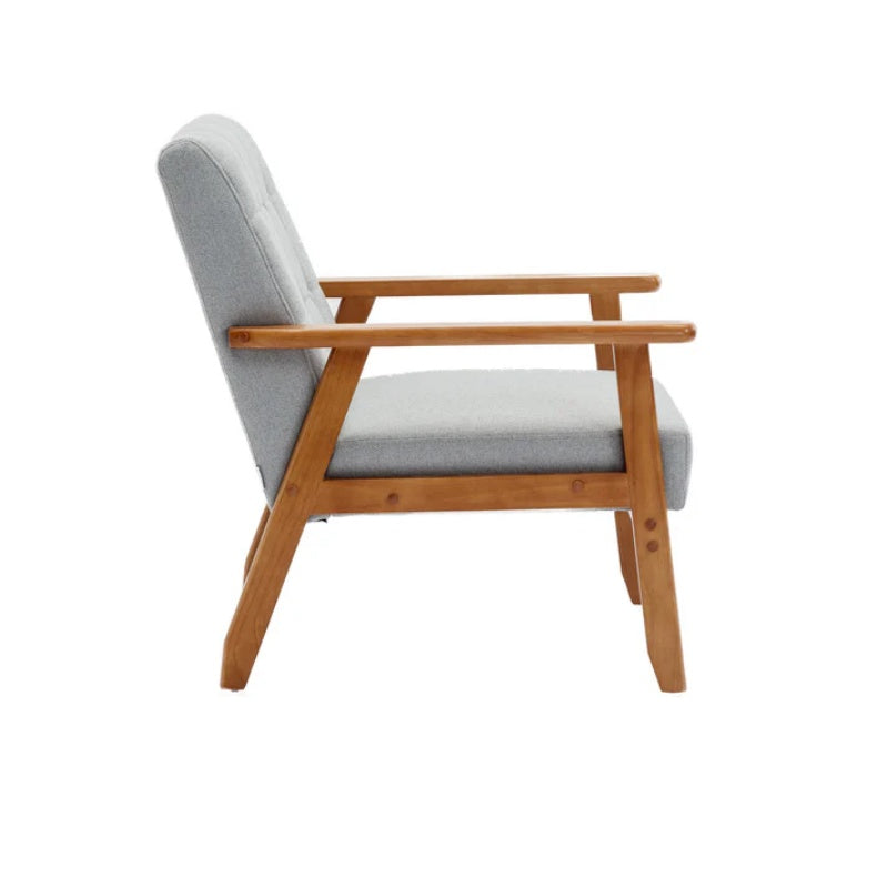 Accent Chairs Set of 2 with Side Table, Mid Century Modern Accent Chair, Wood and Fabric Armchairs Side Chair, Lounge Reading Comfy Arm Chair for Living Room, Bedroom, Office-海智集-Default-