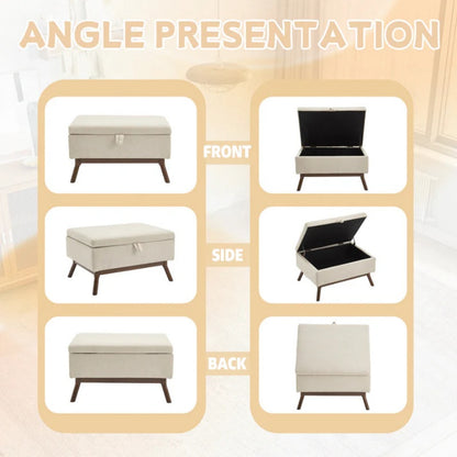 Mid-century modern square coffee table storage bench, assembled, suitable for living room, entryway and family room, used as a coffee table, stirrups, shoe bench-海智集-Default-