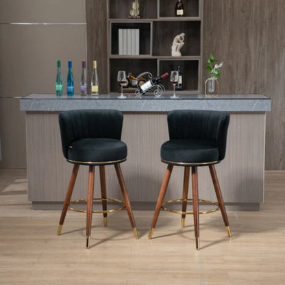 COOLMORE Counter Height Bar Stools Set of 2 for Kitchen Counter Solid Wood Legs with a fixed height of 360 degrees-海智集-Default-