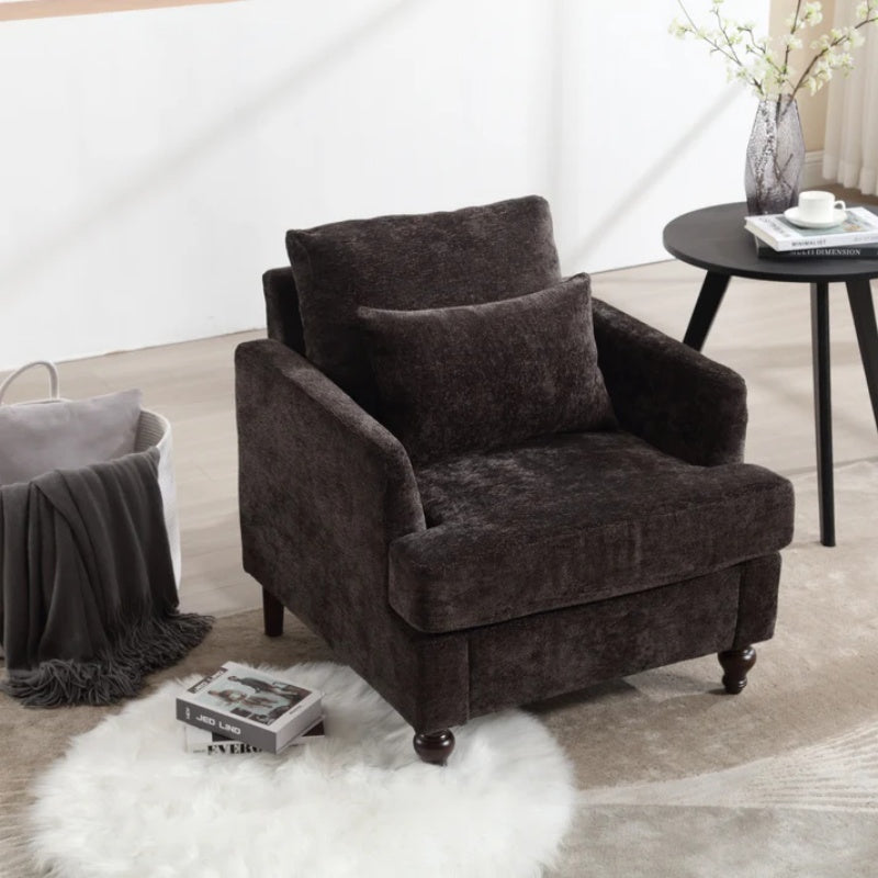 Modern Accent Chair Lounge Chair Black Chenille Tufted Club Chair Mid Century Arm Chair with Solid Wood Frame-海智集-Default-