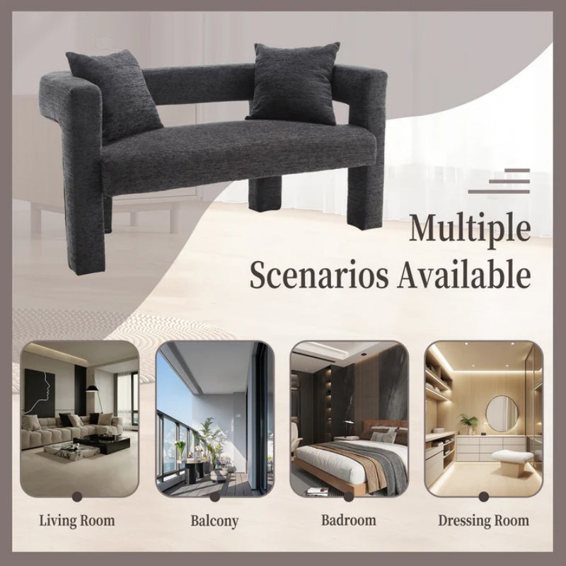 Modern Chenille Loveseat Sofa, Comfy Upholstered 2-Seater Sofa, Small Loveseat Accent Couch for Living Bedroom Leisure Areas, Carbon Black-海智集-Default-