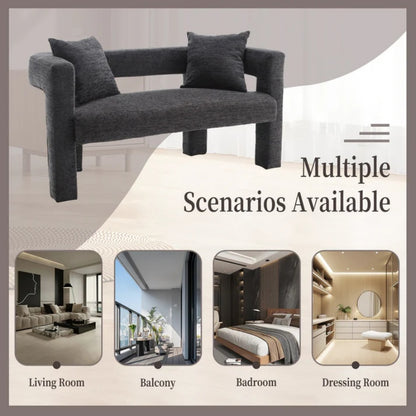 Modern Chenille Loveseat Sofa, Comfy Upholstered 2-Seater Sofa, Small Loveseat Accent Couch for Living Bedroom Leisure Areas, Carbon Black-海智集-Default-