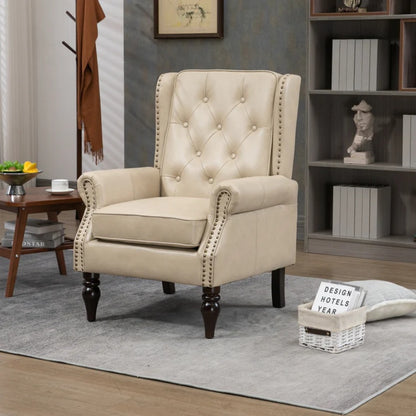 Modern Accent Chair Lounge Chair with Sturdy Wood Legs in Camel PU Leather for Living Room and Bedroom-海智集-Default-