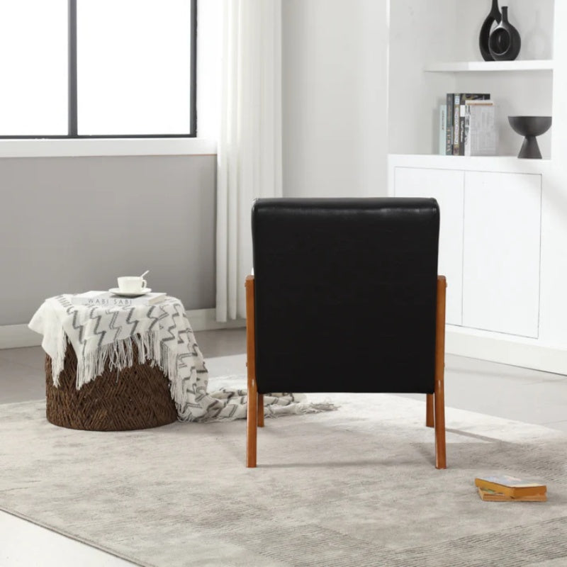 COOLMORE Modern Accent Chair, Solid Wood Padding Lounge Armchairs With One pillow for Living Room, Bedroom, Guest Room (Black PU)-海智集-Default-